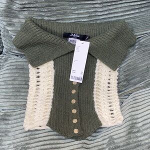 Jaded London Olive & Cream Open-Knit Button bandeau top